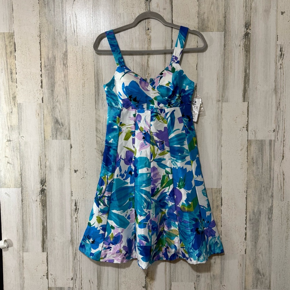 Vintage Floral A-Line Sundress in Blue, Teal & Purple NEW